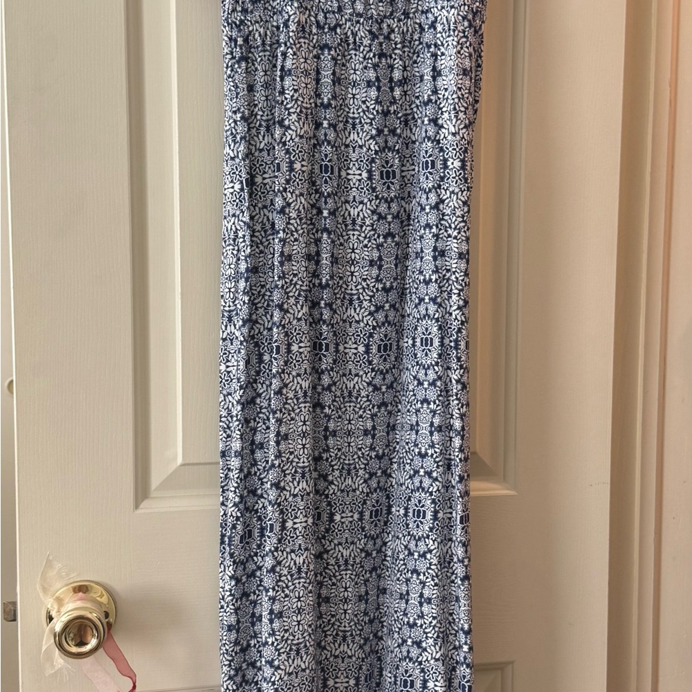 Pink Rose Blue and White Maxi Dress
